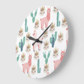 Cute Pink Llama's and Green Cactus Grote Klok (Hoek)