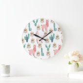 Cute Pink Llama's and Green Cactus Grote Klok (Huis)