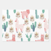 Cute Pink Llama's and Green Cactus Inpakpapier Vel (Voorkant 3)