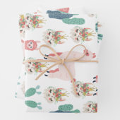 Cute Pink Llama's and Green Cactus Inpakpapier Vel (In situ)