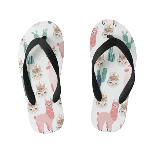 Cute Pink Llama's and Green Cactus Kinder Teenslippers (Voetbed)