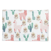 Cute Pink Llama's and Green Cactus Kussensloop (Achterkant)