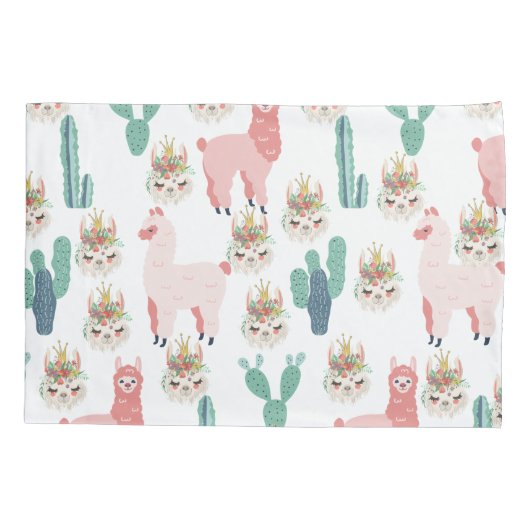 Cute Pink Llama's and Green Cactus Kussensloop (Achterkant)