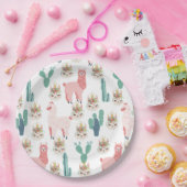 Cute Pink Llama's and Green Cactus Papieren Bordje (Feest)