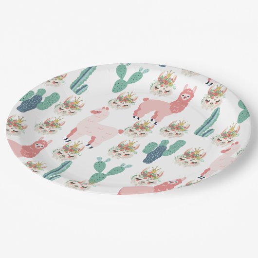 Cute Pink Llama's and Green Cactus Papieren Bordje (Gekanteld)