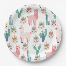 Cute Pink Llama's and Green Cactus Papieren Bordje