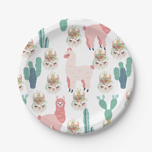 Cute Pink Llama's and Green Cactus Papieren Bordje (Voorkant)