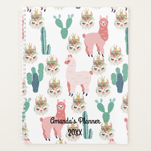 Cute Pink Llama's and Green Cactus Planner (Voorkant)