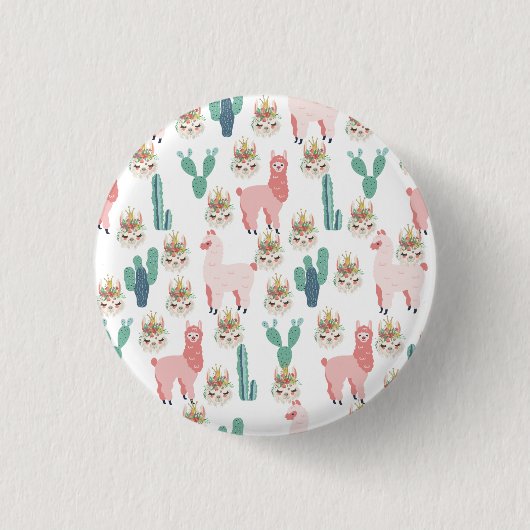 Cute Pink Llama's and Green Cactus Ronde Button 3,2 Cm (Voorkant)