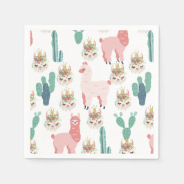 Cute Pink Llama's and Green Cactus Servet