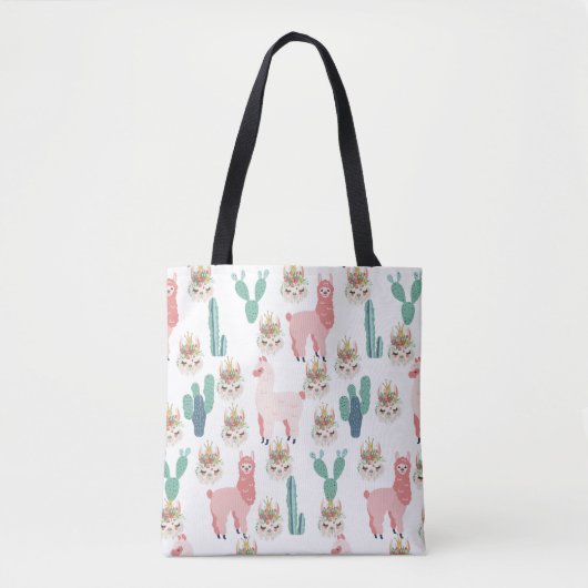 Cute Pink Llama's and Green Cactus Tote Bag (Voorkant)