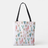 Cute Pink Llama's and Green Cactus Tote Bag (Achterkant)