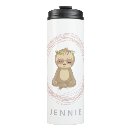 Cute Pink Lotus Yoga Sloth Design Persoonlijk Thermosbeker (Voorkant)