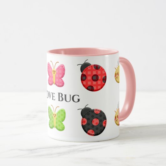 Cute Pink Love Bug Mok (Voorkant rechts)