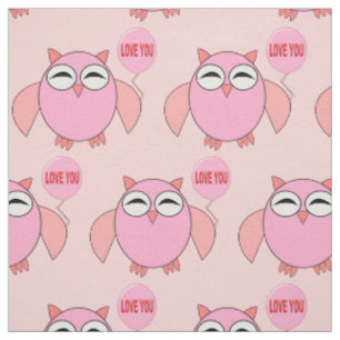 Cute Pink Love You Owl Patterted Craft Fabric Stof