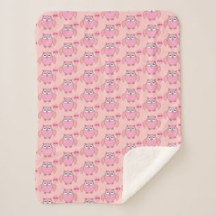 Cute Pink Love You Owl Sherpa Blanket Sherpa Deken