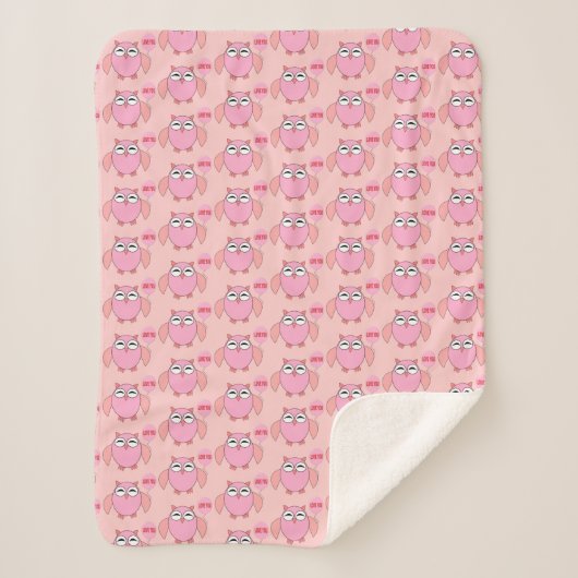 Cute Pink Love You Owl Sherpa Blanket Sherpa Deken (Voorkant)