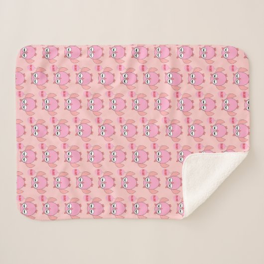 Cute Pink Love You Owl Sherpa Blanket Sherpa Deken (Voorkant (horizontaal))