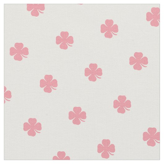 Cute Pink Lucky Clover White Stippen Pattern Fabri Stof (Close Up)