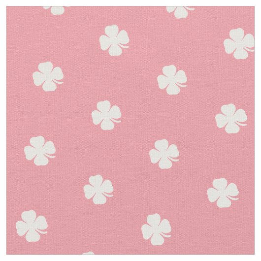 Cute Pink Lucky Clover White Stippen Pattern Stof (Close Up)