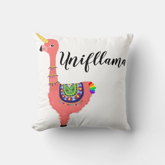 Cute Pink Magical Unicorn Flamingo Llama Unifllama Kussen (Voorkant)