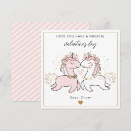 Cute Pink Magical Unicorn Kids Valentine's Day Notitiekaartje