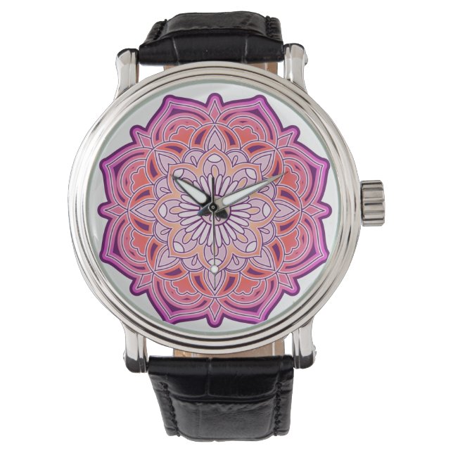 Cute Pink Mandala Horloge (Voorkant)