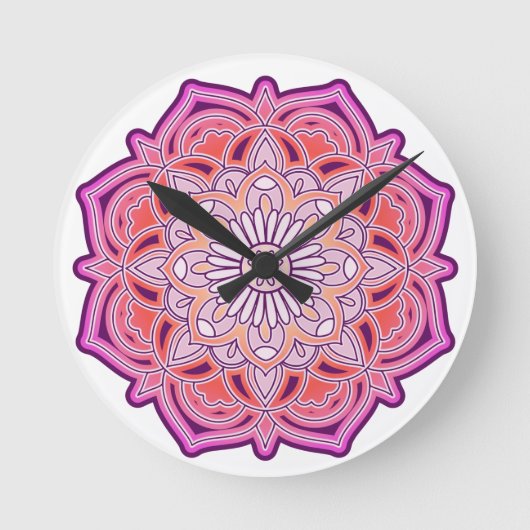 Cute Pink Mandala    Ronde Klok (Voorkant)