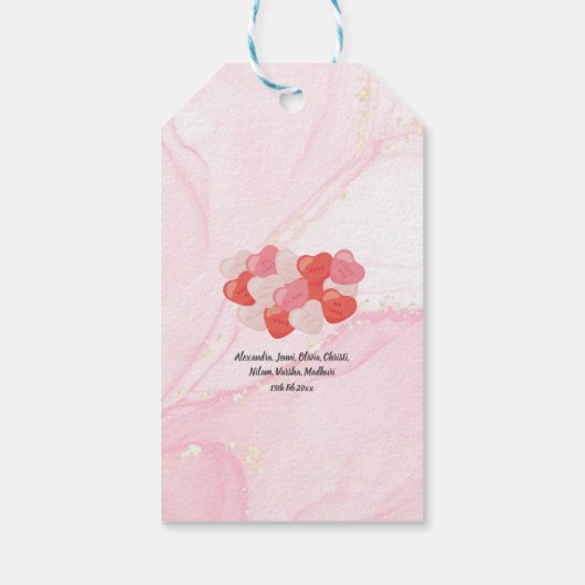 Cute Pink Marble Glitter Galentine Day Cadeaulabel (Achterkant)
