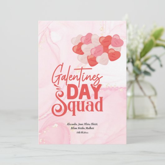 Cute Pink Marble Glitter Galentine Day Kaart (Staand voorkant)