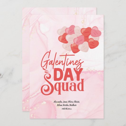 Cute Pink Marble Glitter Galentine Day Kaart (Voorkant / Achterkant)