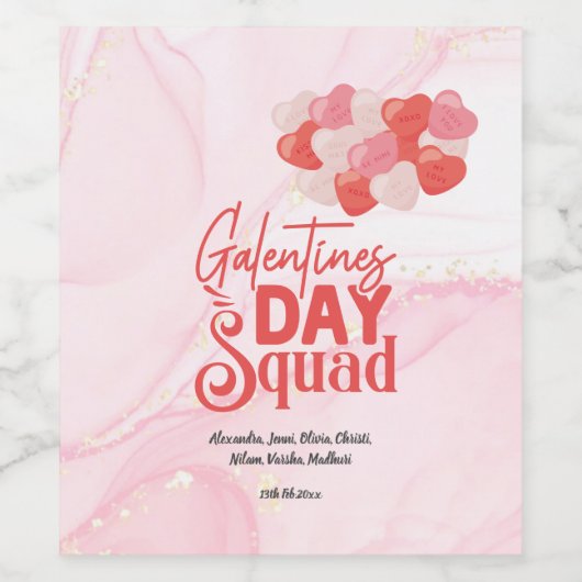 Cute Pink Marble Glitter Galentine Day Wijn Etiket (Enkel label)