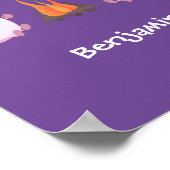 Cute pink marshmallows by camp fire cartoon poster (Hoek)