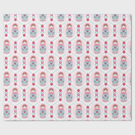 Cute Pink Matryoshka Nesting Doll Wrapping Paper Cadeaupapier (Vlak)