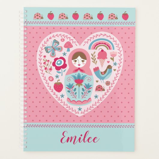Cute Pink Matryoshka Russische dollar Planner (Voorkant)