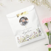 Cute Pink Meadow Floral Butterfly Foto Baptisme Bedankzakje (Gezegeld)