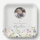 Cute Pink Meadow Floral Butterfly Foto Baptisme Papieren Bordje (Voorkant)