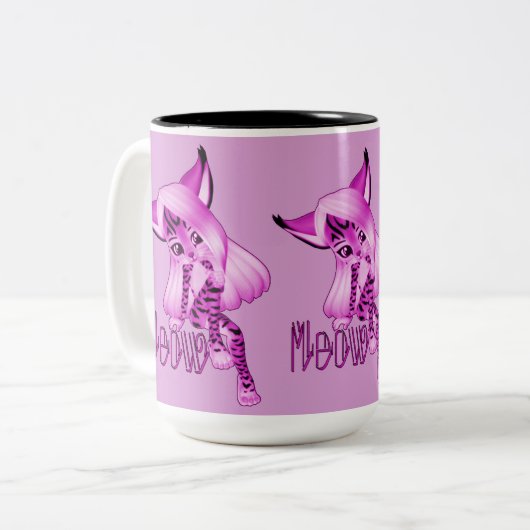 Cute Pink Meow Tiger Cat Coffee Mok (Voorkant links)