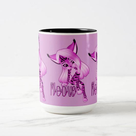 Cute Pink Meow Tiger Cat Coffee Mok (Center)