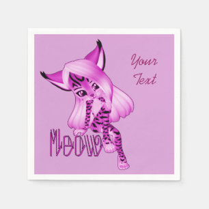 Cute Pink Meow Tiger Cat Napkins Servet