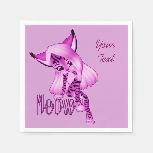 Cute Pink Meow Tiger Cat Napkins Servet (Voorkant)