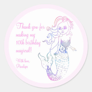 Cute Pink Mermaid Birthday Party Dank je wel Ronde Sticker
