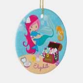 Cute Pink Mermaid & Dolphin-kerstversiering Keramisch Ornament (Rechts)