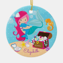 Cute Pink Mermaid & Dolphin-kerstversiering