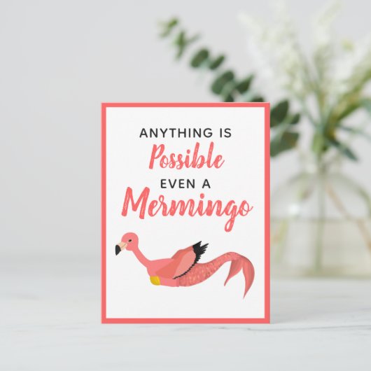 Cute Pink Mermaid Flamingo Inspirerend Quote Briefkaart (Staand voorkant)