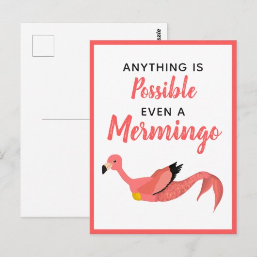 Cute Pink Mermaid Flamingo Inspirerend Quote Briefkaart (Voorkant / Achterkant)