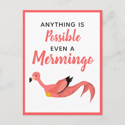 Cute Pink Mermaid Flamingo Inspirerend Quote Briefkaart (Voorkant)