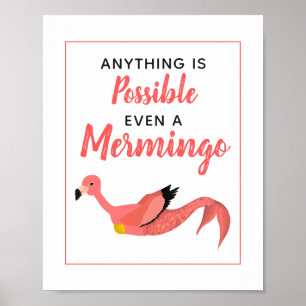 Cute Pink Mermaid Flamingo Inspirerend Quote Poster