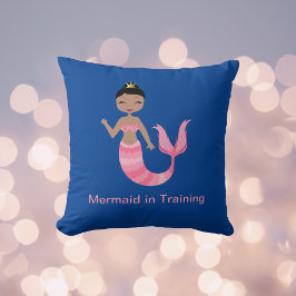 Cute Pink Mermaid in Training on Blue Kussen