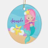 Cute Pink Mermaid-kerstversiering Keramisch Ornament (Links)
